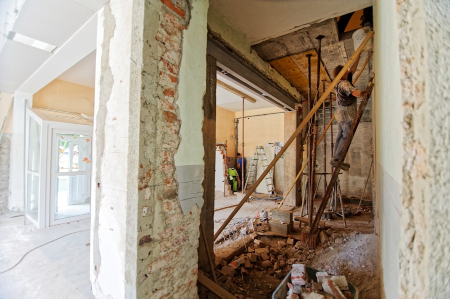 Interior of a building during demolition and structural tear-out